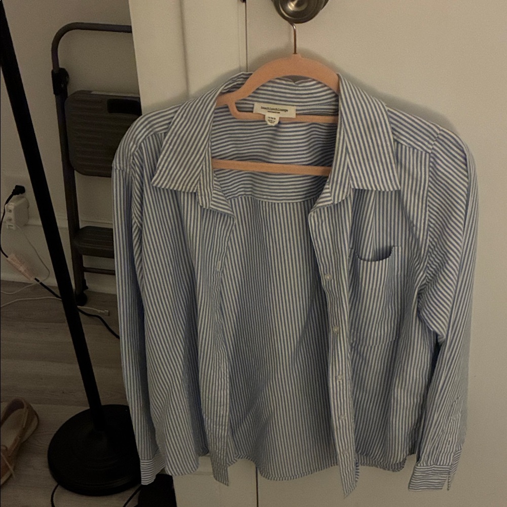 beachlunchlounge Striped Button Down Shirt in Blue and White